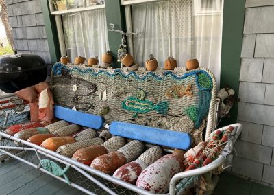 2023-11-13 A Nod to the Sea, photographed by Beverly Crofoot in Bayside, ME on Harry Rosenblum’s Bay Street porch. Have a seat. #nodtothesea #haveaseat #cushionsnotincluded #willitfloat #porchlife #baysidemaine See less