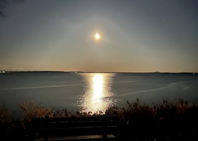 2023-12-01 Bayside Moonrise, photographed from Auditorium Park in Bayside, ME by Jutta von Dirke. “Watching the moon rise over the bay never gets old.” #moon #moonrise #searsisland #turtlehead #penobscotbay #baysidemaine