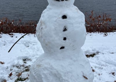 2023-12-04 First Snowman of the Season, photographed in Bayside, ME by Leanne Budolfson. “Had some fun on our first real snow day! Perhaps Bayside’s first snowman of the season?” #snowman #firstsnowman #winterwonderland #baysidemaine