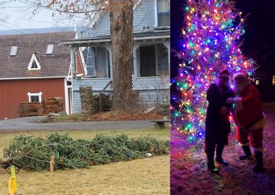 2023-12-22 Santa Saves Christmas, submitted by Bill Paige. “The Grinch came by [Merithew Square Park in Bayside, ME] and was taking the Villagers’ Christmas tree down so they wouldn’t have a tree for Christmas. So Santa came bye to help the Villagers’ get their Christmas spirit back by motivating them to put the Christmas tree back up for all to see.” Yay, Santa! #christmas #christmastree #christmasspirit #grinch #santa #santasavestheday #villagelife #merithewsquare #baysidemaine