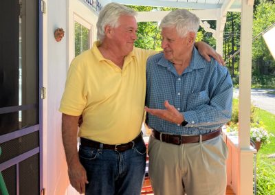 2025-09-15 Passing the Torch, submitted by John Spritz and showing the former (Bill Cressey, on the right) and future (John Spritz) presidents of Bayside Arts, on John’s Bayside, ME porch. John asks anyone with comments or thoughts about Bayside Arts events, past or potential, to please email them to spritzjohn@baysidearts.org.. And please consider joining Bayside Arts at https://www.baysidearts.org/join-or-donate-to-bayside-arts/. #passingthetorch #leadershiptransition #supportthearts #communitytheater #baysidearts #baysidemaine
