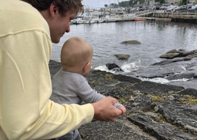 2025-11-11 Waterfall Wonder, photographed in Camden, ME by Taylor Webster and featuring her husband Dan and son Tommy. #waterfall #funwithkids #penobscotbay #camdenmaine #baysidemaine